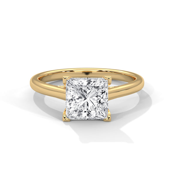 “Celeste Ring—princess-cut diamond brilliance, sleek four-prong solitaire elegance, and timeless white-gold beauty crafted to symbolize pure love, modern style, and lasting grace.”