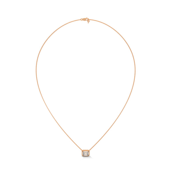 Emerald Cut Lab Grown Diamond Bezel Set Gold Pendant Chain