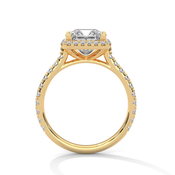 “Celesttia Ring—princess-cut brilliance, radiant halo sparkle, and pavé band elegance crafted to symbolize modern beauty, timeless love, and unforgettable moments.”