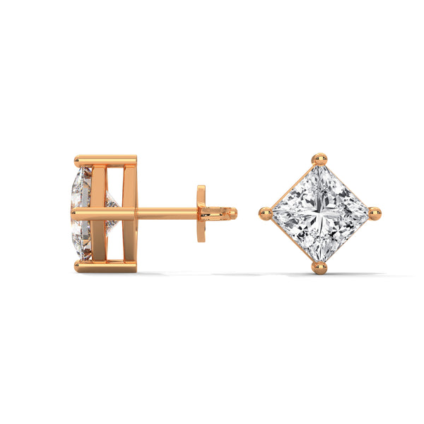 Princess Cut Lab Grown Diamond Gold Stud Earrings
