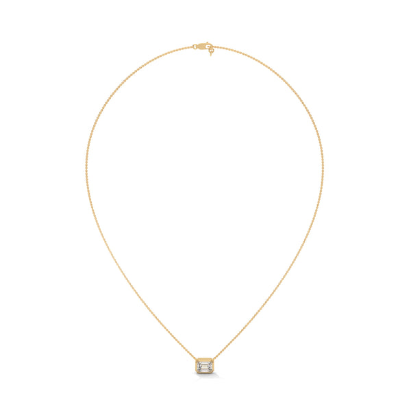 Emerald Cut Lab Grown Diamond Bezel Set Gold Pendant Chain