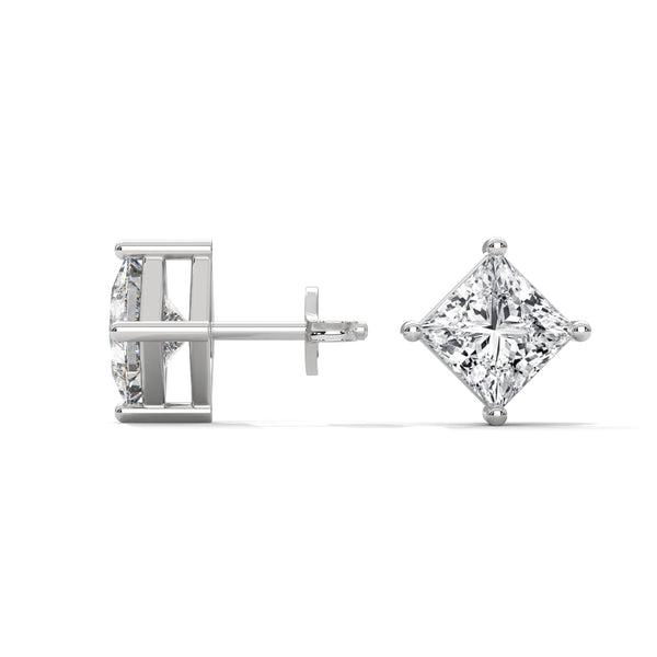 Princess Cut Lab Grown Diamond Gold Stud Earrings