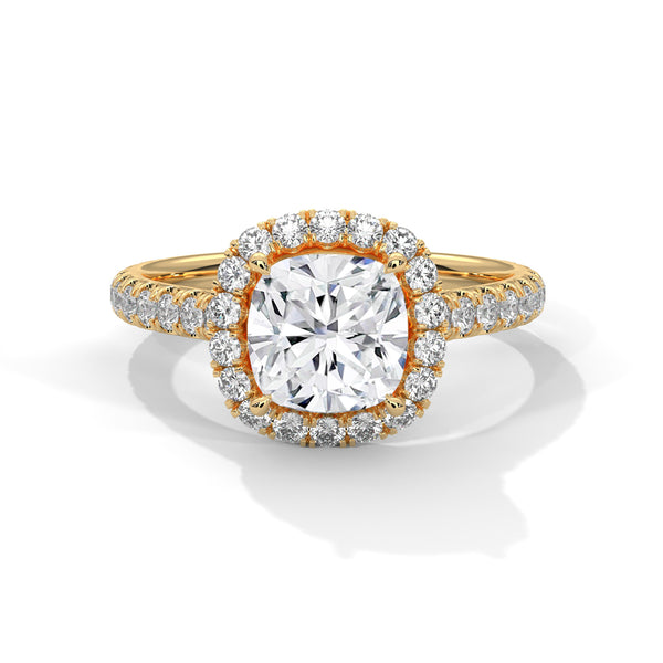 Cushion Cut Pave Set Lab Grown Diamond Gold Ring