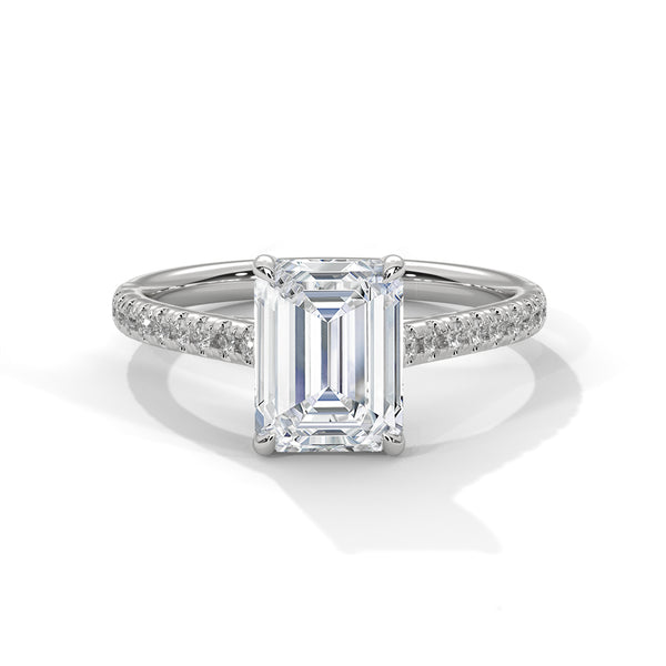 Emerald Cut Lab Grown Diamond Gold Ring Sleek Pave Band Engagement Ring