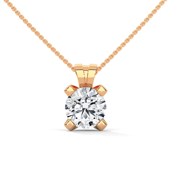 Round Lab Grown Diamond Gold Pendant Chain with Round Cut Lab Grown Diamond