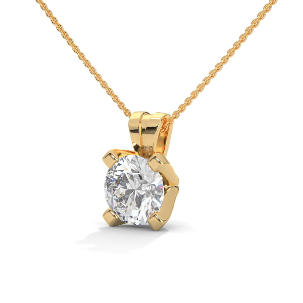 Round Lab Grown Diamond Gold Pendant Chain with Round Cut Lab Grown Diamond