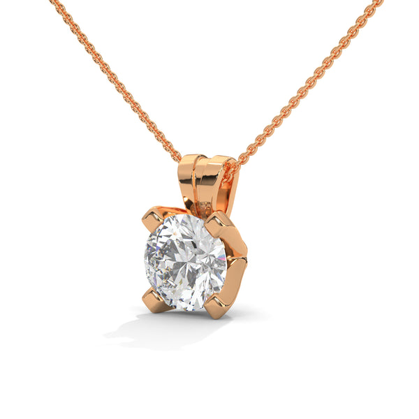 Round Lab Grown Diamond Gold Pendant Chain with Round Cut Lab Grown Diamond