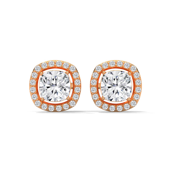 Cushion Halo Brilliance Lab Grown Diamond Gold Stud Earrings