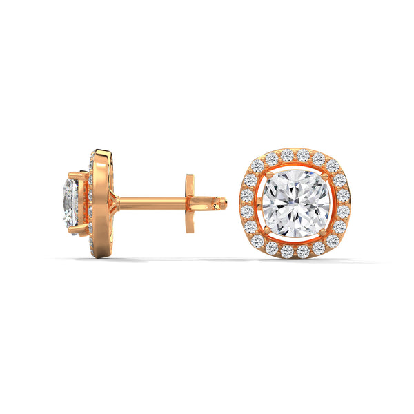 Cushion Halo Brilliance Lab Grown Diamond Gold Stud Earrings