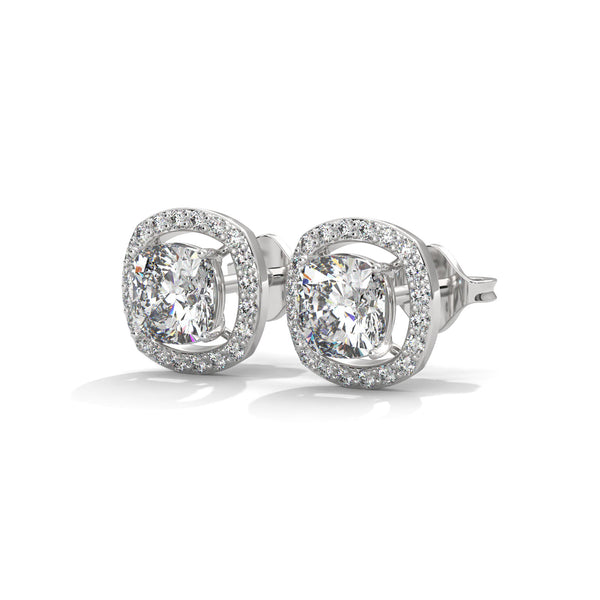 Cushion Halo Brilliance Lab Grown Diamond Gold Stud Earrings
