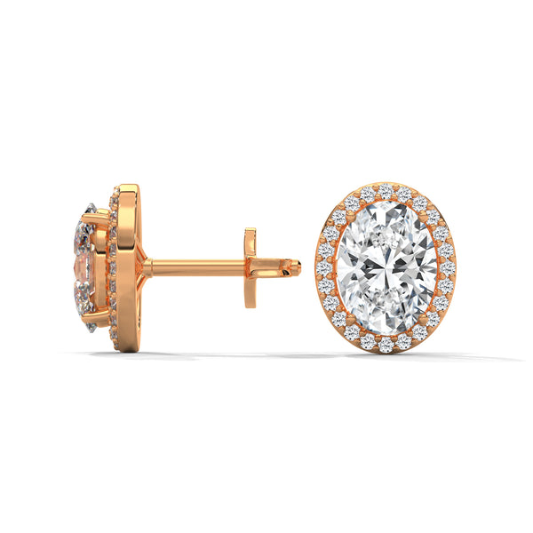 Oval Halo Elegance Lab Grown Diamond Gold Stud Earrings