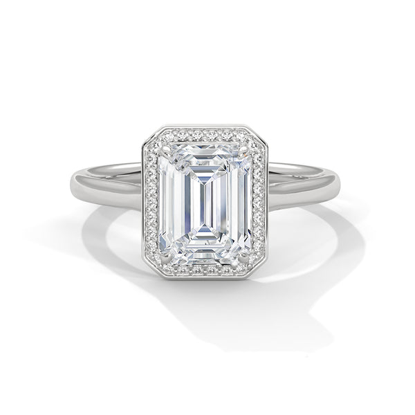 Emerald Cut Lab Grown Diamond Halo Gold Ring