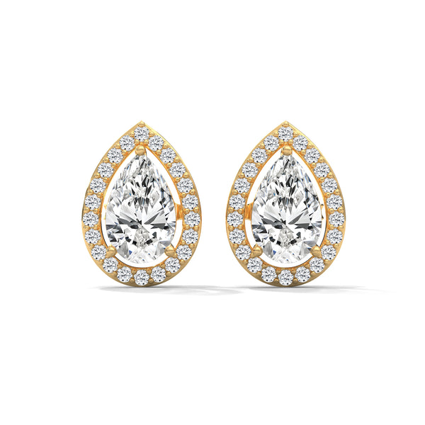 Teardrop Halo Grace: Lab Grown Diamond Gold Stud Earrings"