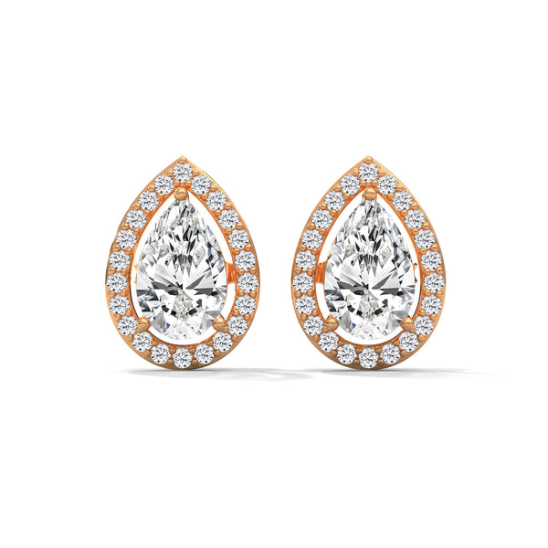 Teardrop Halo Grace: Lab Grown Diamond Gold Stud Earrings"