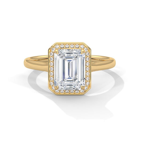 Emerald Cut Lab Grown Diamond Halo Gold Ring