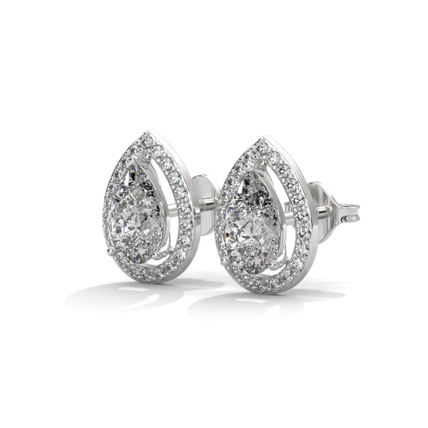 Teardrop Halo Grace: Lab Grown Diamond Gold Stud Earrings"