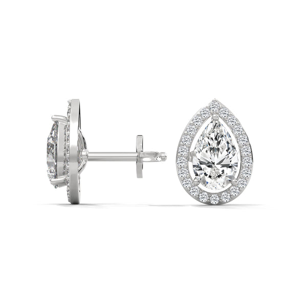Teardrop Halo Grace: Lab Grown Diamond Gold Stud Earrings"