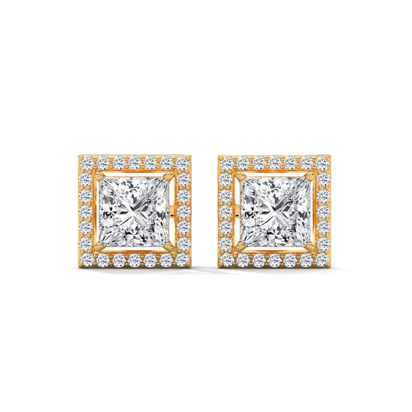 Majesty Princess-Cut Halo Lab Grown Diamond Gold Earrings