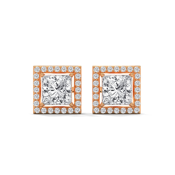 Majesty Princess-Cut Halo Lab Grown Diamond Gold Earrings
