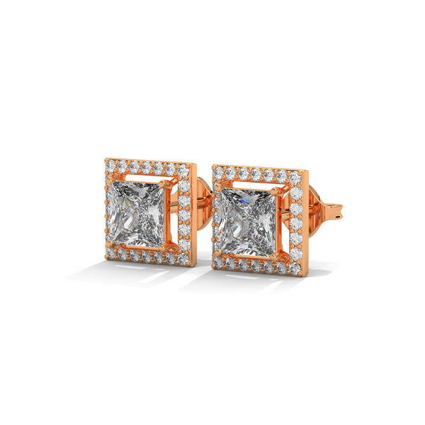 Majesty Princess-Cut Halo Lab Grown Diamond Gold Earrings