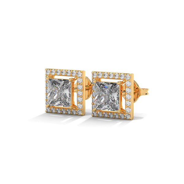 Majesty Princess-Cut Halo Lab Grown Diamond Gold Earrings