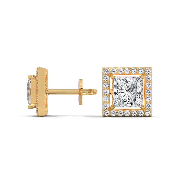 Majesty Princess-Cut Halo Lab Grown Diamond Gold Earrings