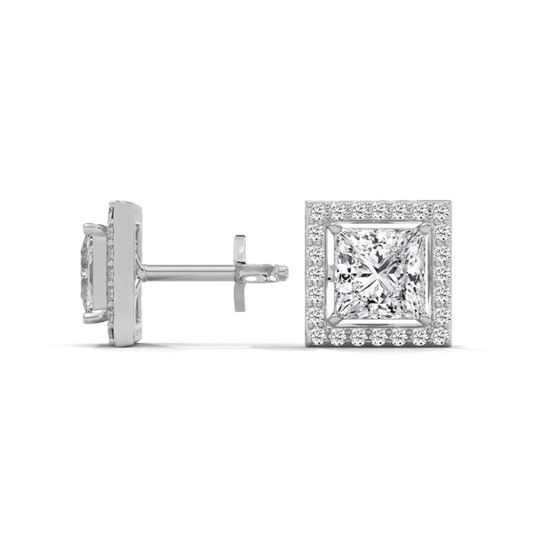 Majesty Princess-Cut Halo Lab Grown Diamond Gold Earrings