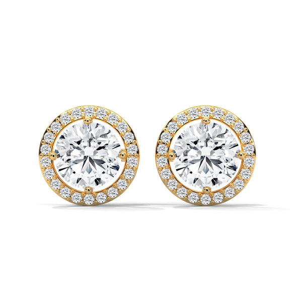 Celestial Glow Round Halo Lab Grown Diamond Gold Earrings