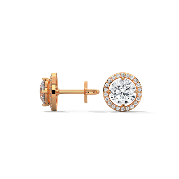 Celestial Glow Round Halo Lab Grown Diamond Gold Earrings