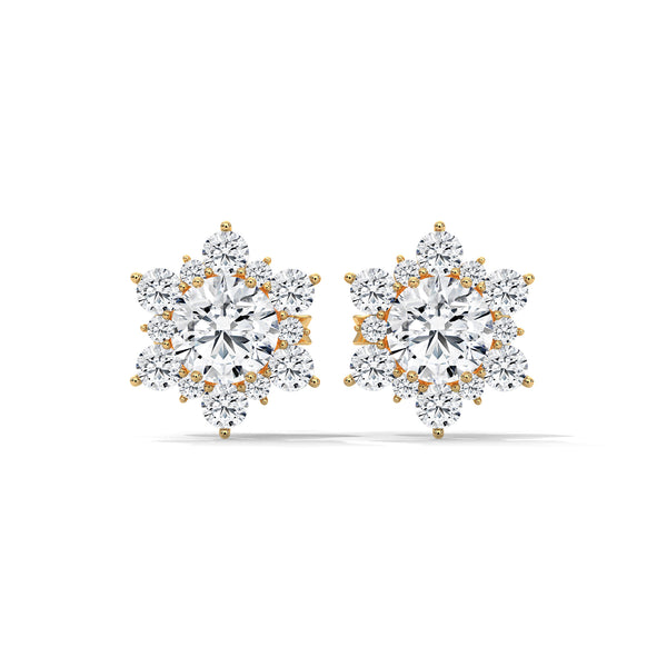 Floral Cluster Lab Grown Round Diamond Gold Earrings
