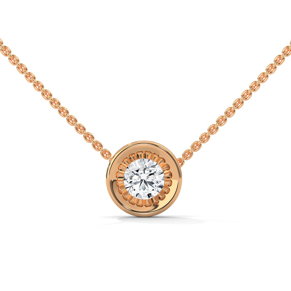 Textured Inner Design round cut Lab Grown Diamond Gold Pendant Chain
