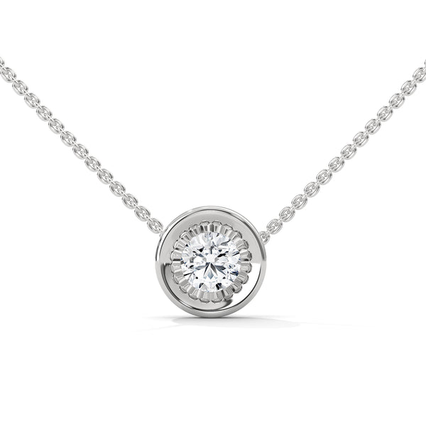 Textured Inner Design round cut Lab Grown Diamond Gold Pendant Chain