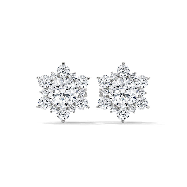 Floral Cluster Lab Grown Round Diamond Gold Earrings