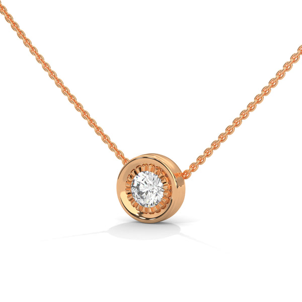 Textured Inner Design round cut Lab Grown Diamond Gold Pendant Chain