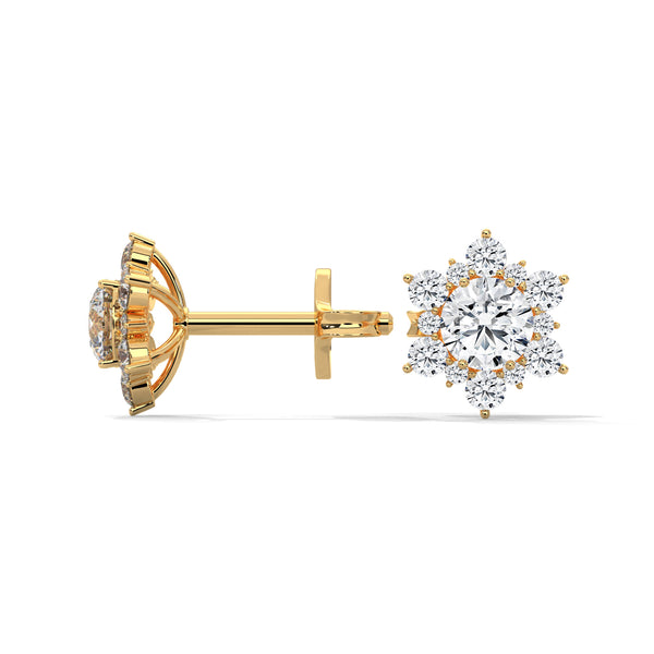Floral Cluster Lab Grown Round Diamond Gold Earrings