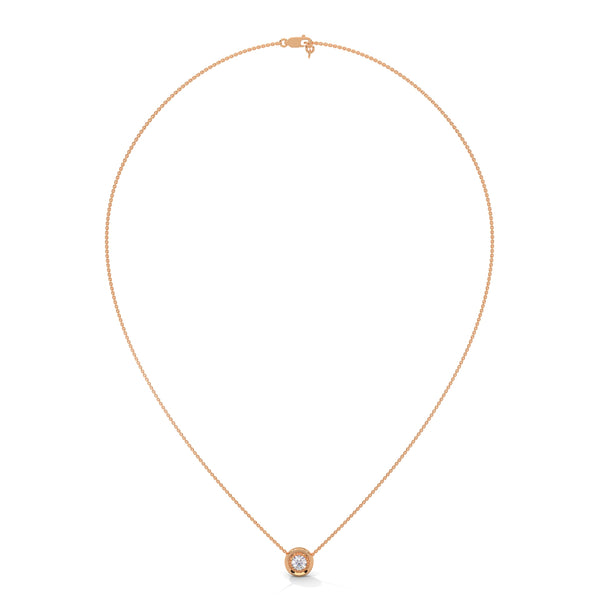 Textured Inner Design round cut Lab Grown Diamond Gold Pendant Chain