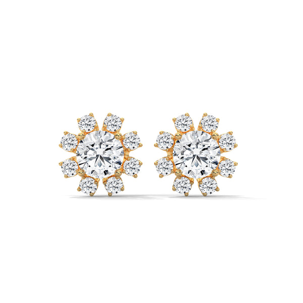 Sunbeam Bloom Round Cluster Lab Grown Diamond Gold Earrings