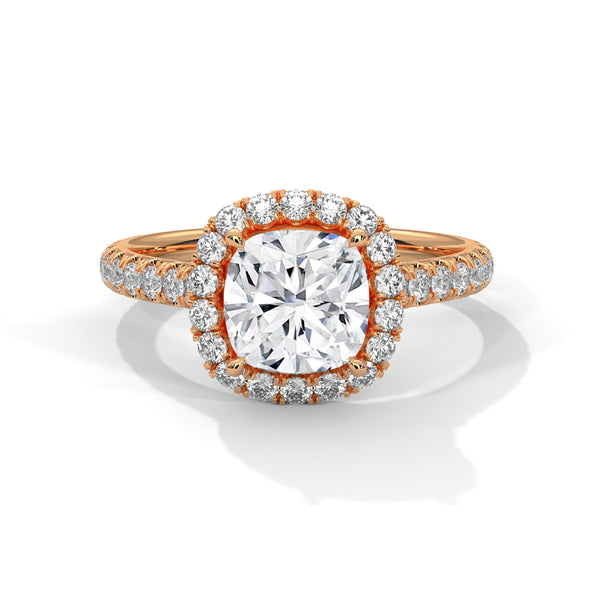 Cushion Cut Pave Set Lab Grown Diamond Gold Ring