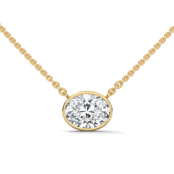 Round Bezel Lab Grown Diamond Gold Pendant Chain