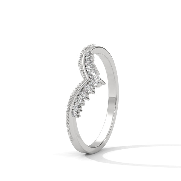 V-shaped gold band with row of round-cut lab grown diamonds