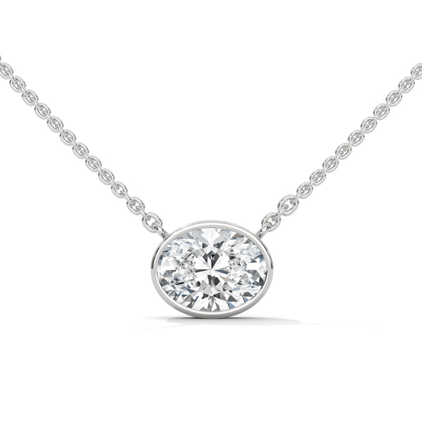 Round Bezel Lab Grown Diamond Gold Pendant Chain