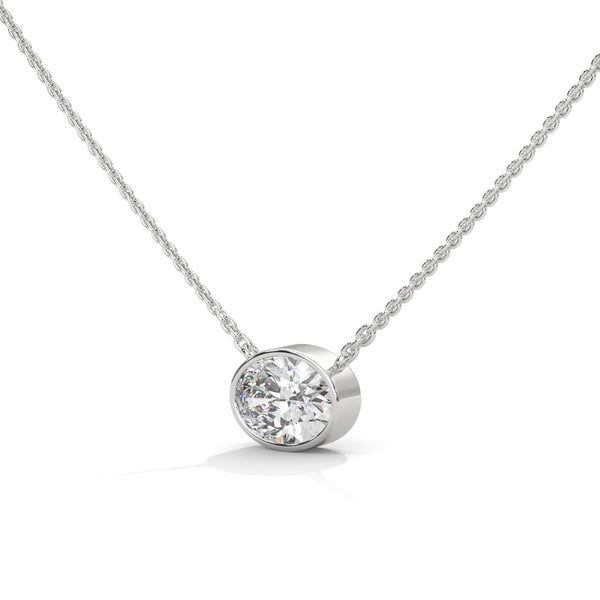 Round Bezel Lab Grown Diamond Gold Pendant Chain