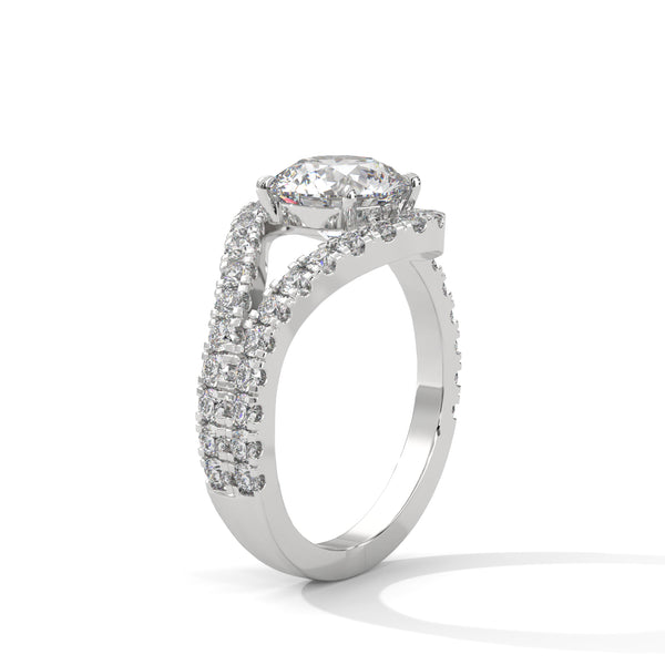 “Twisted-halo round diamond ring in whitegold—radiant brilliance, modern elegance, andluxurious sparkle crafted for timeless love andunforgettable moments.”