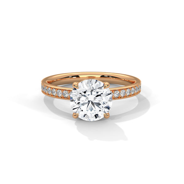 Four-Prong Cathedral Set Round Pave Lab Grown Diamond Gold Ring
