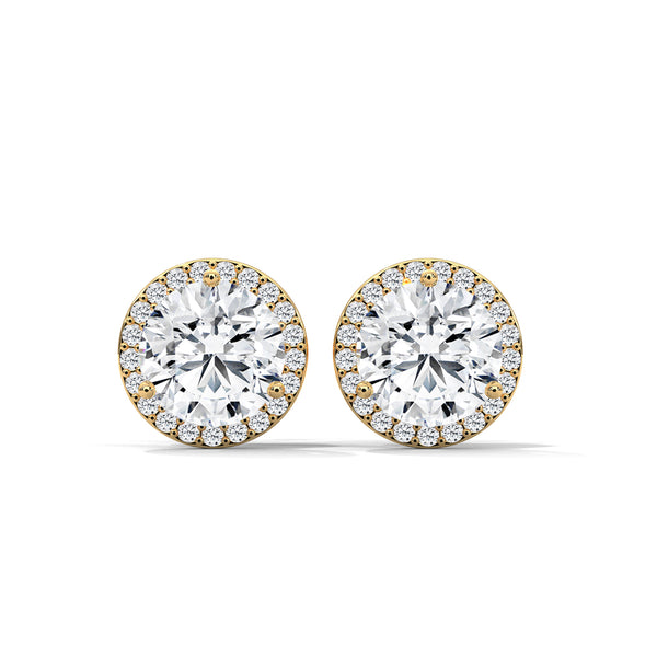 Radiant Halo Round cut Lab Grown Diamond Gold Earring