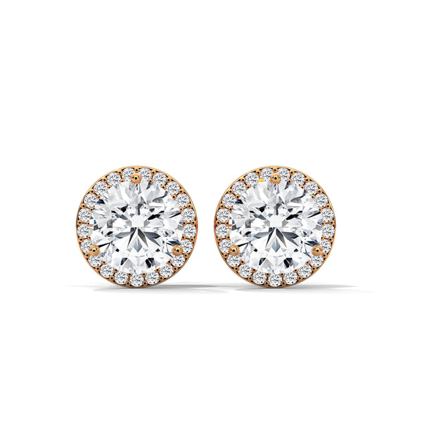 Radiant Halo Round cut Lab Grown Diamond Gold Earring