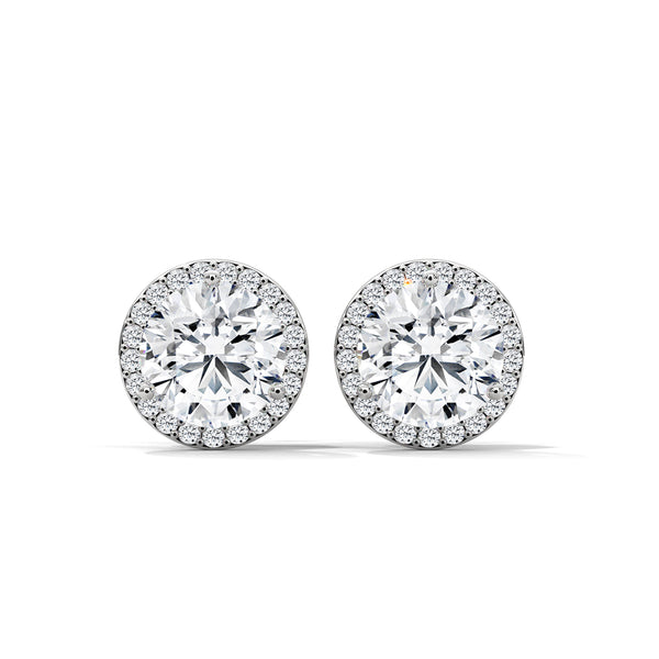 Radiant Halo Round cut Lab Grown Diamond Gold Earring