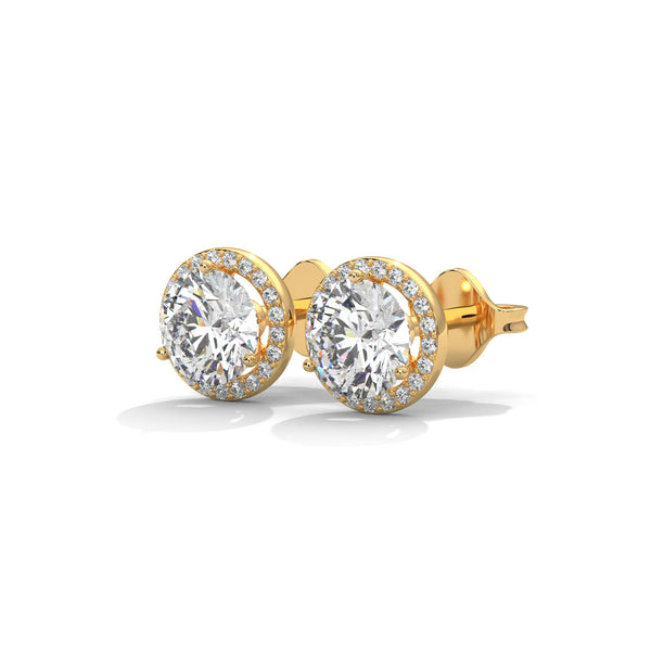 Radiant Halo Round cut Lab Grown Diamond Gold Earring