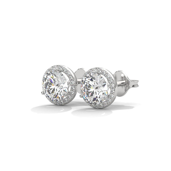 Radiant Halo Round cut Lab Grown Diamond Gold Earring