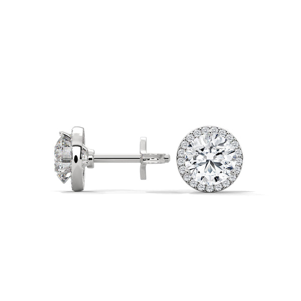 Radiant Halo Round cut Lab Grown Diamond Gold Earring